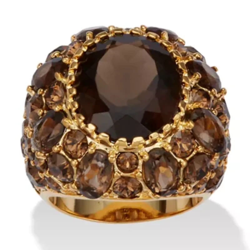 13.36 TCW Oval-Cut Genuine Smoky Quartz Crystal Yellow Gold-Plated Ring