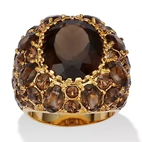 13.36 TCW Oval-Cut Genuine Smoky Quartz Crystal Yellow Gold-Plated Ring