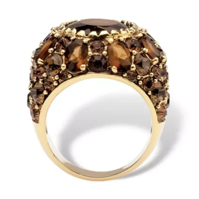 13.36 TCW Oval-Cut Genuine Smoky Quartz Crystal Yellow Gold-Plated Ring