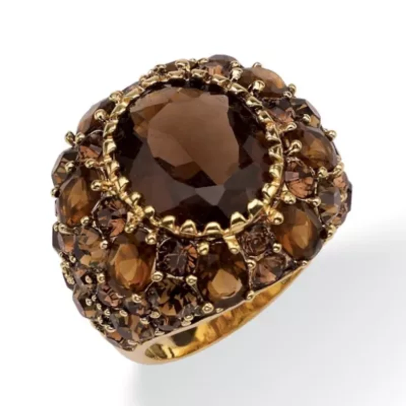 13.36 TCW Oval-Cut Genuine Smoky Quartz Crystal Yellow Gold-Plated Ring