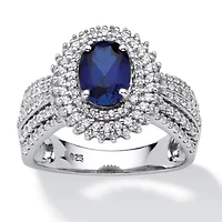 Lab Created 2.18 TCW Oval-Cut Blue Sapphire Platinum-plated Sterling Silver Halo Ring
