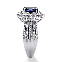 Lab Created 2.18 TCW Oval-Cut Blue Sapphire Platinum-plated Sterling Silver Halo Ring