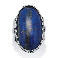 Oval Shaped Genuine Blue Lapis Sterling Silver Ring