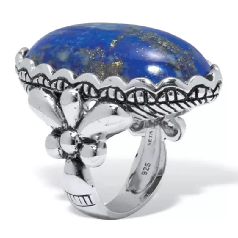 Oval Shaped Genuine Blue Lapis Sterling Silver Ring