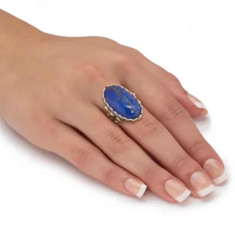 Oval Shaped Genuine Blue Lapis Sterling Silver Ring