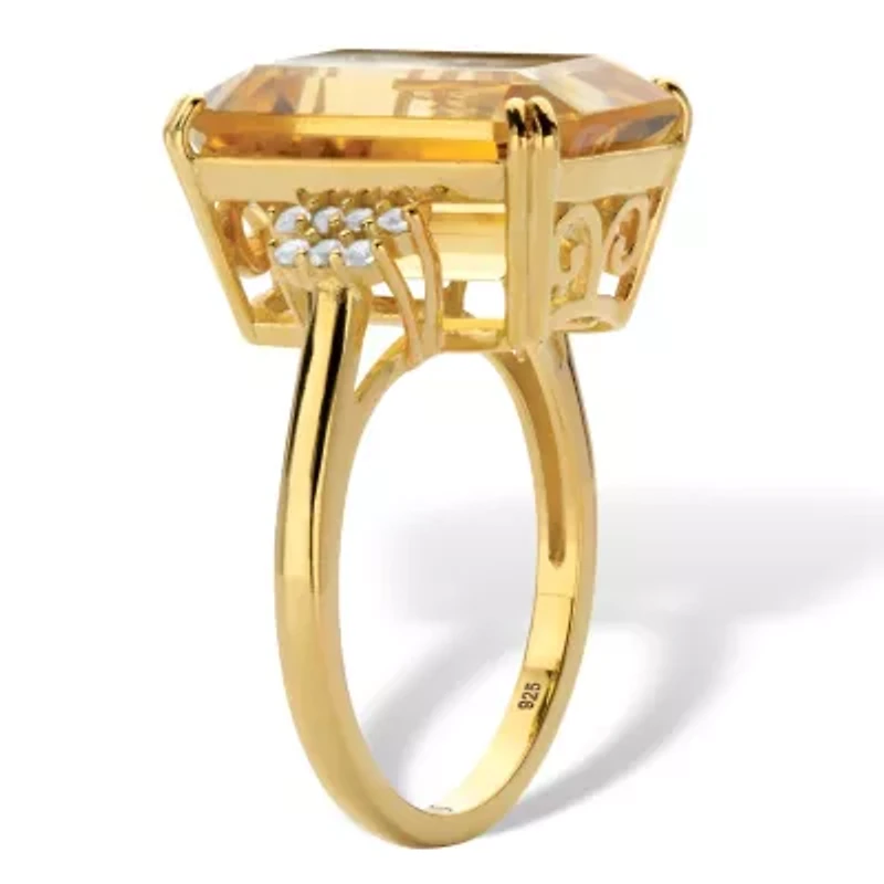 15.92 Cttw. Emerald Cut Citrine and White Topaz 18k Gold-Plated Silver Ring