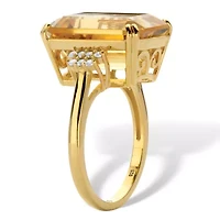 15.92 Cttw. Emerald Cut Citrine and White Topaz 18k Gold-Plated Silver Ring