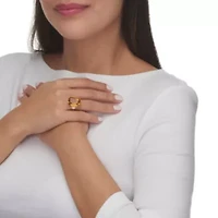 15.92 Cttw. Emerald Cut Citrine and White Topaz 18k Gold-Plated Silver Ring