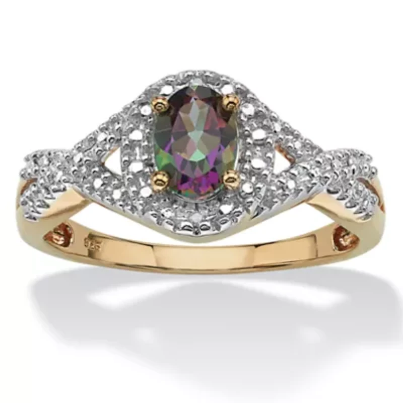 1.11 TCW Mystic Fire Topaz & Diamond Accent 18k Gold-plated Sterling Silver Ring