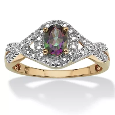 1.11 TCW Mystic Fire Topaz & Diamond Accent 18k Gold-plated Sterling Silver Ring