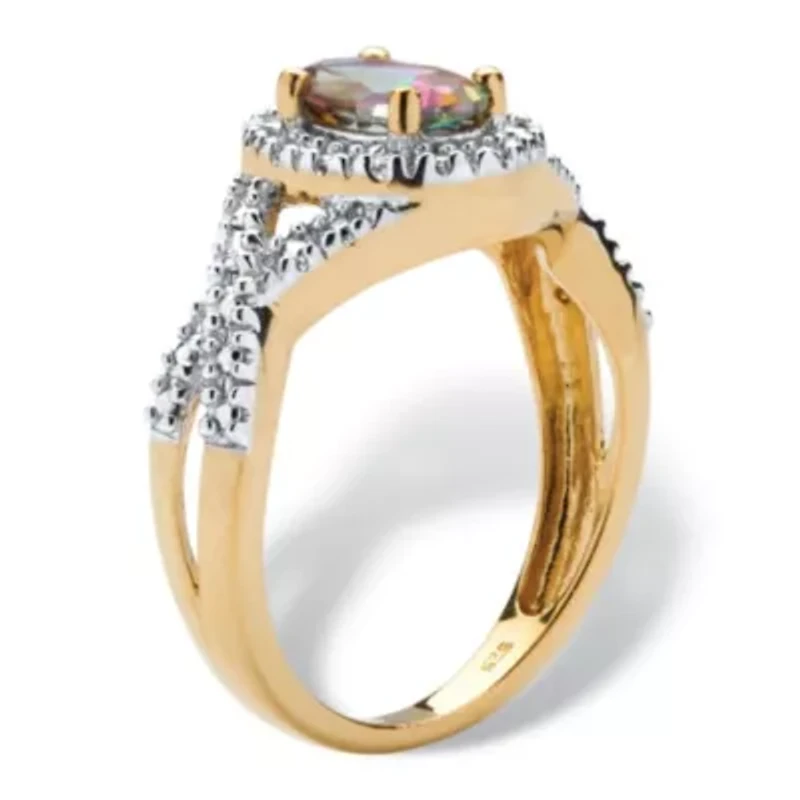 1.11 TCW Mystic Fire Topaz & Diamond Accent 18k Gold-plated Sterling Silver Ring