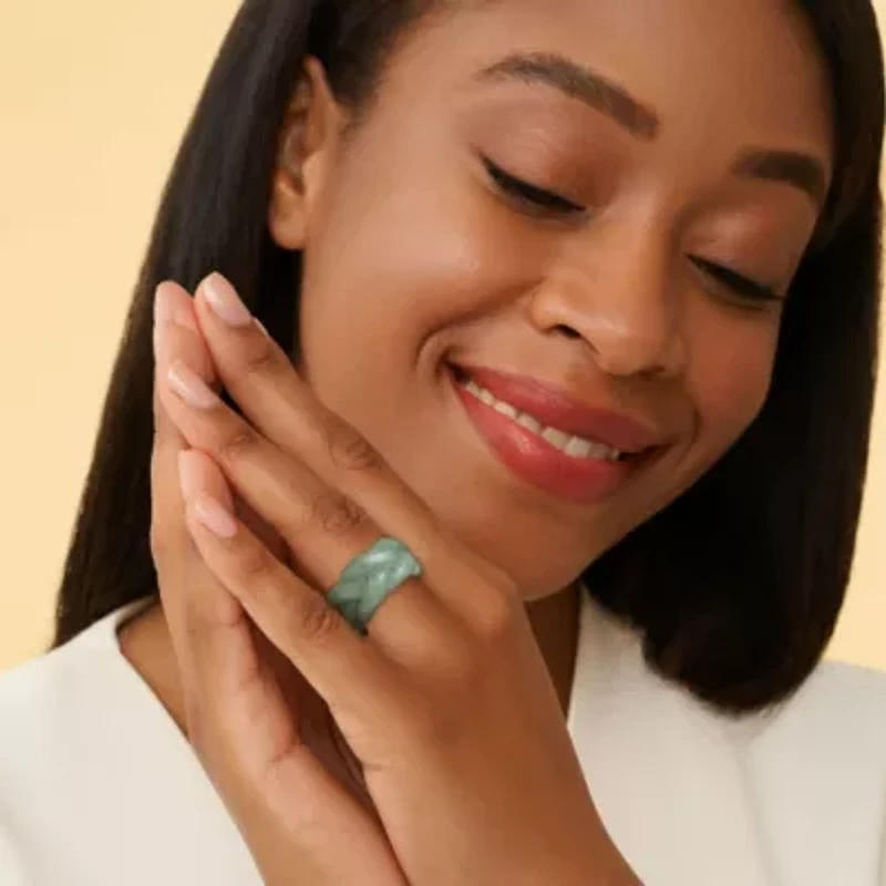 Genuine Green Jade Braided Eternity Ring