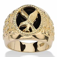 Men's Oval-Shaped Genuine Onyx 14k Gold-plated Sterling Silver Eagle Ring