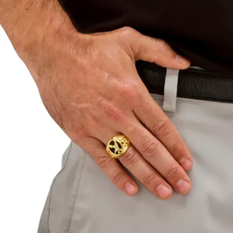 Men's Oval-Shaped Genuine Onyx 14k Gold-plated Sterling Silver Eagle Ring