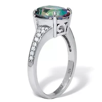 4.70 TCW Oval Cut Genuine Mystic Fire Topaz and CZ Sterling Silver Ring
