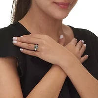 4.70 TCW Oval Cut Genuine Mystic Fire Topaz and CZ Sterling Silver Ring