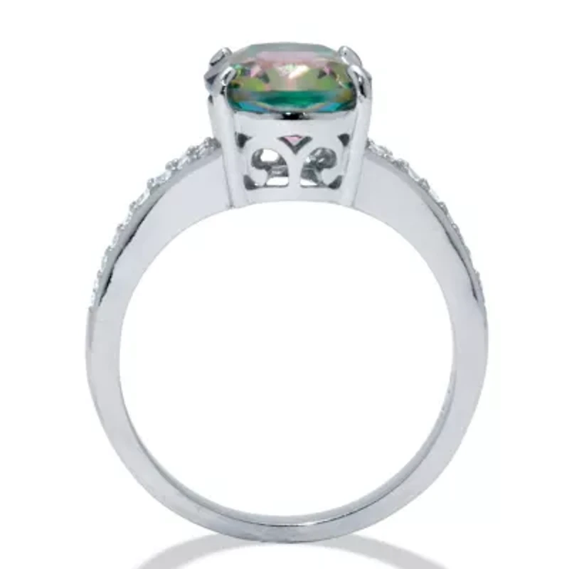 4.70 TCW Oval Cut Genuine Mystic Fire Topaz and CZ Sterling Silver Ring
