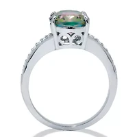 4.70 TCW Oval Cut Genuine Mystic Fire Topaz and CZ Sterling Silver Ring