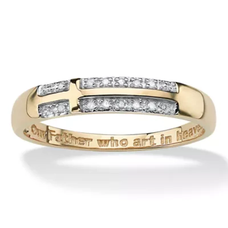 Diamond Accent Lord's Prayer Cross Band Gold-Plated Sterling Silver