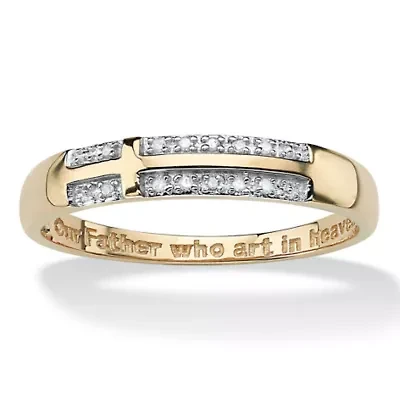 Diamond Accent Lord's Prayer Cross Band Gold-Plated Sterling Silver
