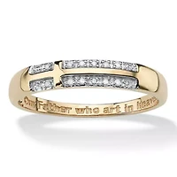 Diamond Accent Lord's Prayer Cross Band Gold-Plated Sterling Silver