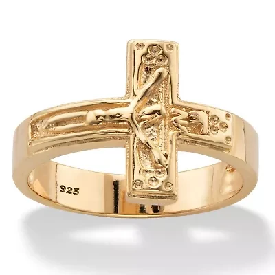 Gold-Plated Sterling Silver Horizontal Crucifix Cross Ring