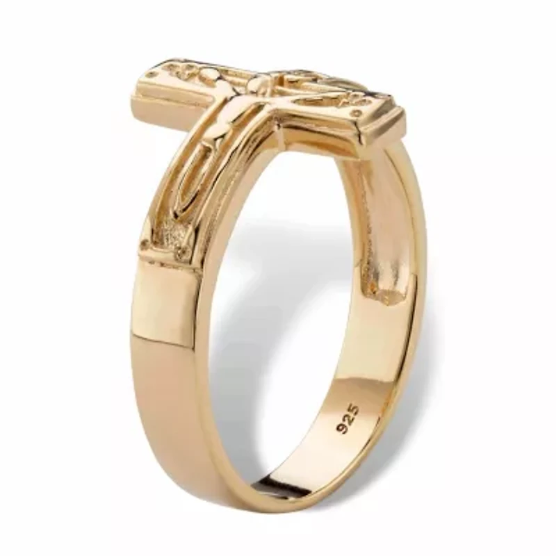 Gold-Plated Sterling Silver Horizontal Crucifix Cross Ring