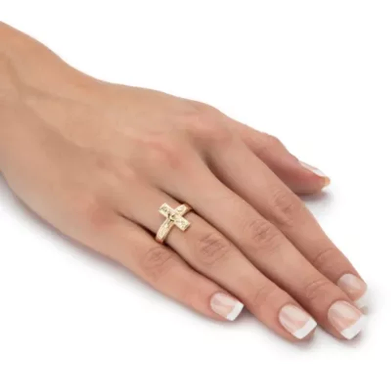 Gold-Plated Sterling Silver Horizontal Crucifix Cross Ring