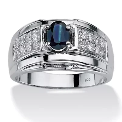Men's 1.53 TCW Genuine Sapphire and CZ Ring Sterling Silver