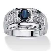 Men's 1.53 TCW Genuine Sapphire and CZ Ring Sterling Silver