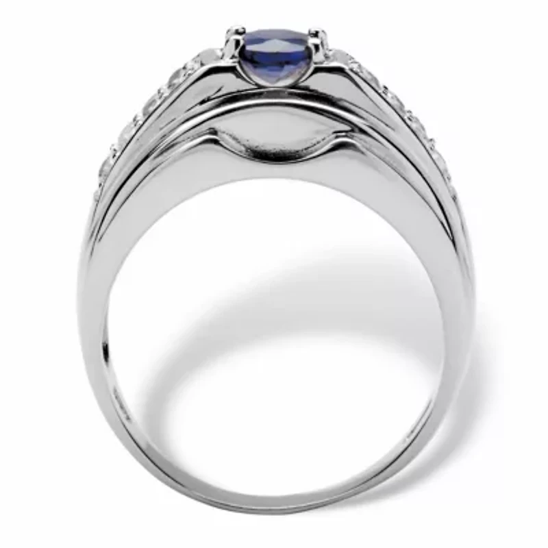 Men's 1.53 TCW Genuine Sapphire and CZ Ring Sterling Silver