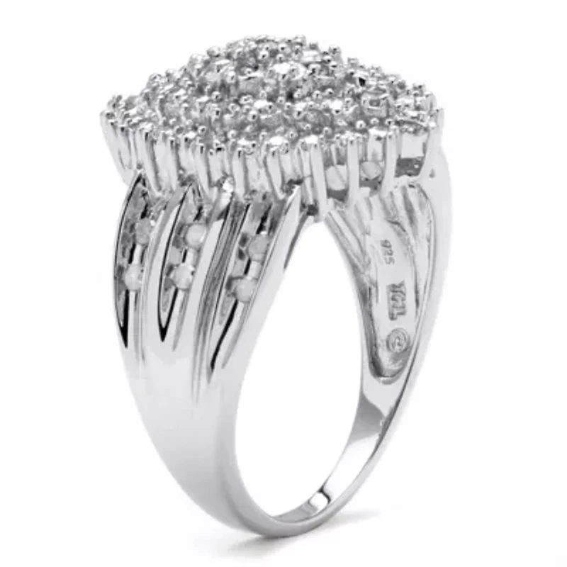 3/8 TCW Round Diamond Cluster Ring Platinum-plated Sterling Silver