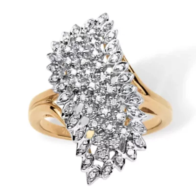 1/7 TCW Round Diamond Pave 18k Gold-plated Sterling Silver Cluster Ring