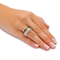 Round Black and White Jade 14k Yellow Gold "Greek Key" Ring