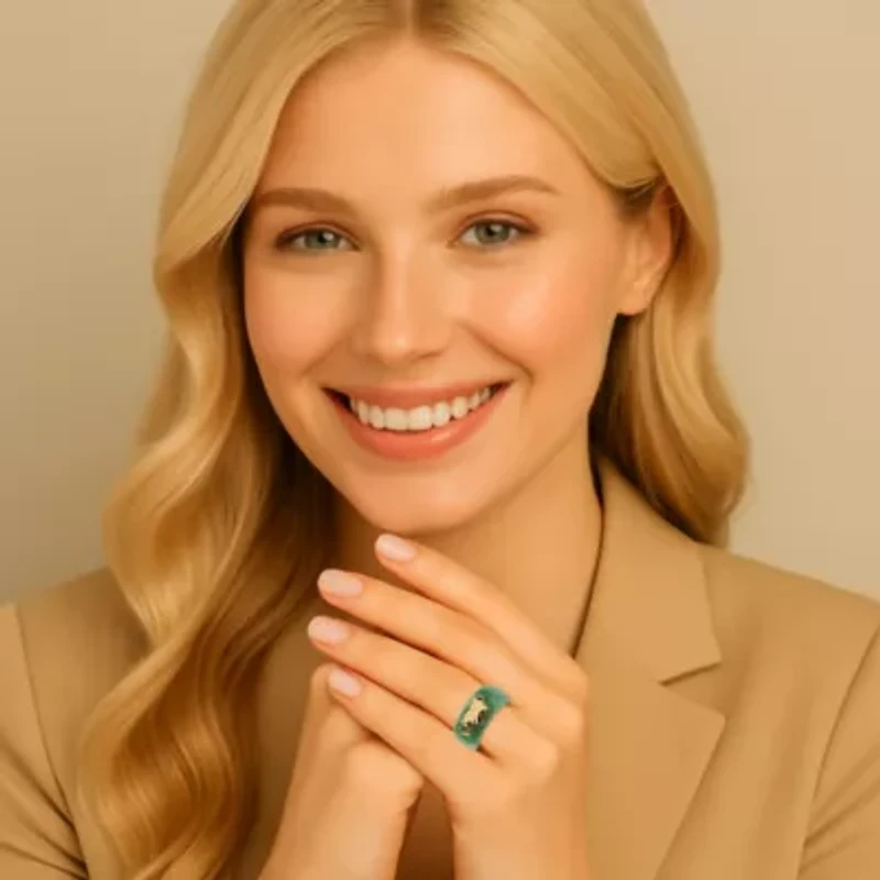 Round Green Jade 10k Yellow Gold Elephant Ring Band