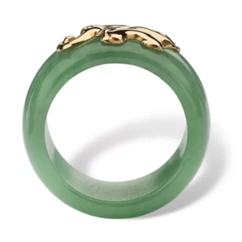 Round Green Jade 10k Yellow Gold Elephant Ring Band