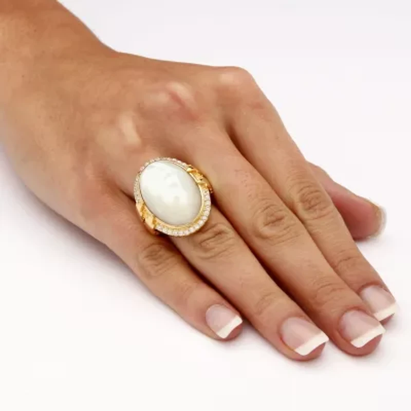 .60 TCW Cubic Zirconia and Genuine Mother-of-Pearl Gold-Plated Ring