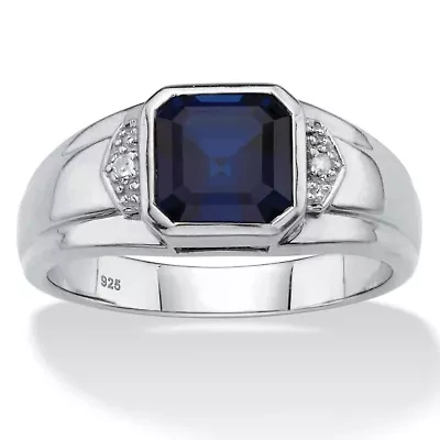 Lab Created 1.27 Cttw Platinum-plated Silver Blue Sapphire Diamond Accent Ring