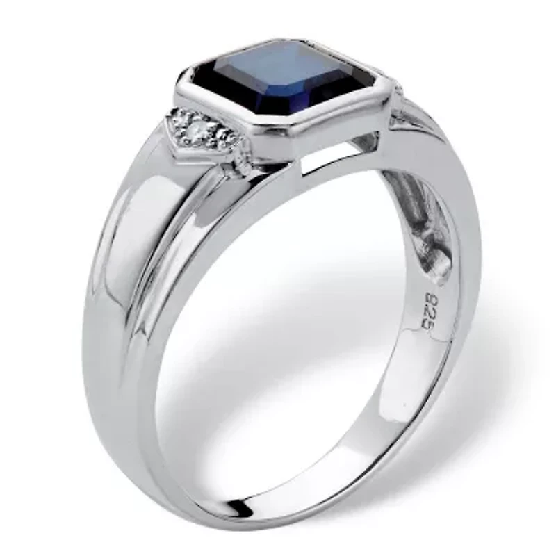 Lab Created 1.27 Cttw Platinum-plated Silver Blue Sapphire Diamond Accent Ring