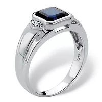 Lab Created 1.27 Cttw Platinum-plated Silver Blue Sapphire Diamond Accent Ring