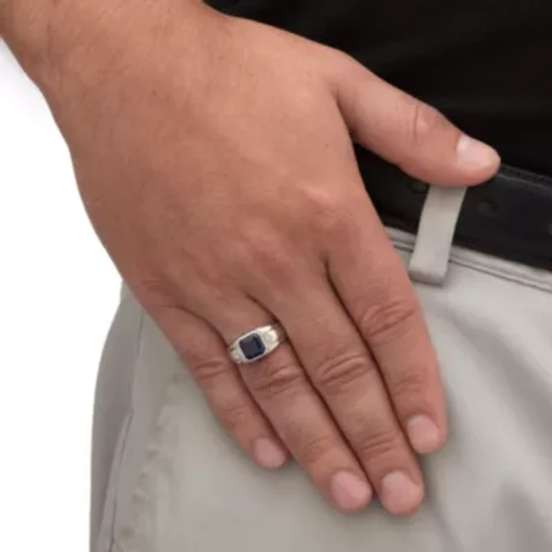 Lab Created 1.27 Cttw Platinum-plated Silver Blue Sapphire Diamond Accent Ring