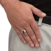 Lab Created 1.27 Cttw Platinum-plated Silver Blue Sapphire Diamond Accent Ring