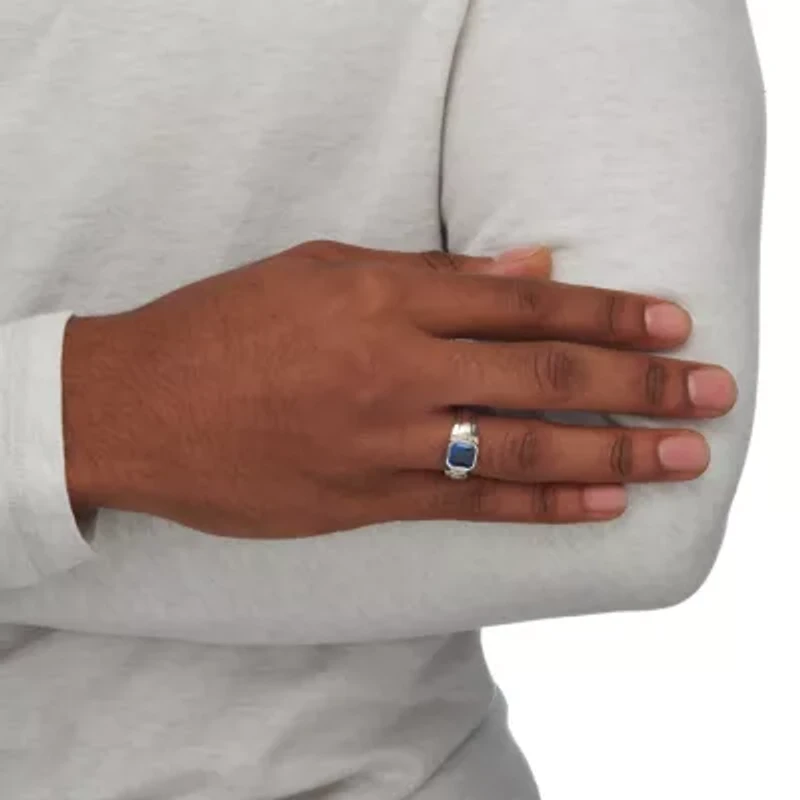 Lab Created 1.27 Cttw Platinum-plated Silver Blue Sapphire Diamond Accent Ring