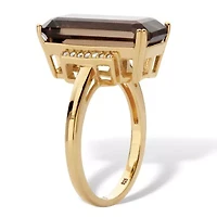 11.64 Cttw. Emerald Cut Smoky and White Quartz 18k Gold-Plated Silver Ring