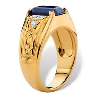 Lab Created Men's Blue Sapphire Diamond Accent 18k Gold-Plated Etched Ring