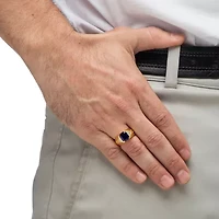 Lab Created Men's Blue Sapphire Diamond Accent 18k Gold-Plated Etched Ring