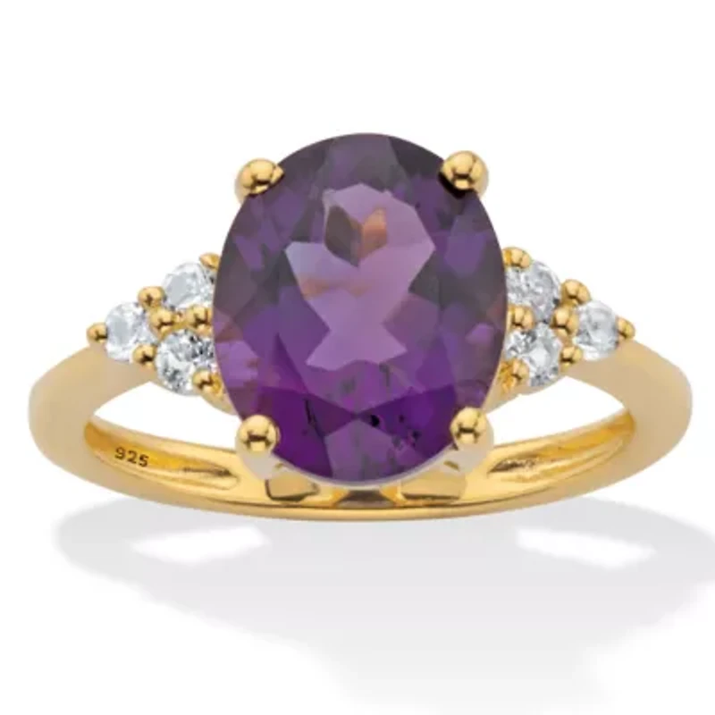 3.44 Cttw. Oval Cut Purple Amethyst 14k Gold-Plated Sterling Silver Ring