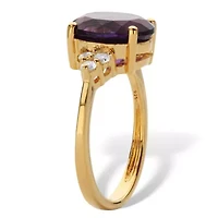 3.44 Cttw. Oval Cut Purple Amethyst 14k Gold-Plated Sterling Silver Ring