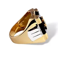 Men's Genuine Onyx and Crystal Two-Tone Masonic Ring Gold-Plated Sizes 8-16
