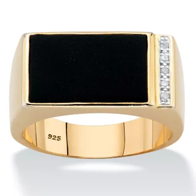 Men's Genuine Onyx and Diamond Accent Gold-Plated Silver Rectangular Ring